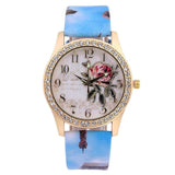 New Arrival Fashion Ladies Watches - Printed Flower Design Luxury Casual Quartz Leather Dress Wristwatches - The Jewellery Supermarket