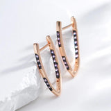 Awesome V-shaped Geometric Design Filled 14K Rose Gold Double Purple AAA Zircon Crystals Drop Quality Earrings