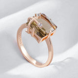 14 Karat Filled Gold Brown AAA Zircon Crystal and Diamonds Unique Jewellery Rings