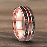 Meteorite Dark Red Dinosaur Bone Chips Inlaid 6/8mm Tungsten Carbide Rings