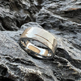 Hammered Offset Line 8mm Tungsten Carbide Rings for Men Women Comfort Fit
