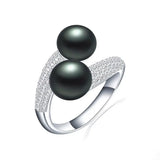 Double white pink purple black Freshwater Pearl AAA Zircon Diamonds Silver Rings