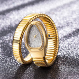 Amazing Luxury Zircon Diamond Dial Stainless Steel Quartz Wristwatch Fashion Snake Watch for WomenLady Dress Jewelry