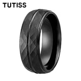 Black Blue Hammered 8mm Tungsten Carbide Wedding Engagement Rings