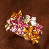 Charming Dainty Colourful Enamel Flower Women Two Tone Ring