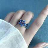 Cloisonne Handmade Enamel Flower Ethnic Style Blue Fashionable Creative Rings