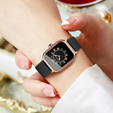 New Women's Square Watch - Fashion Silicone Strap Simulated Smart Dial 35mm Black Rose Gold Quartz Movement Watch