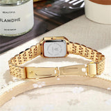 New Luxury Ladies Fashion Quartz Simple Scale Square Quality Gold PlatedStainless Steel Women Watches