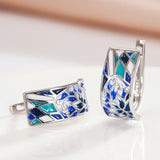 Versatile Fresh Blue Handmade Enamel Flower Hoop Elegant Earrings for Women