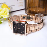 New Arrival Top Brand Elegant Solid Stainless Steel Square Dial Quartz Rose Gold Colour Ladies Watches for Women