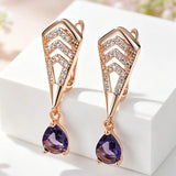 Elegant 14 Karat Gold Filled Shiny Purple AAA Zircon Diamonds Drop Earrings