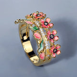 Creative Elegant Flower Gold Colour Handmade Enamel Flower 925 Silver Ring