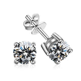 Platinum Plated 0.1-3CT Test Passed Moissanite Diamonds Studs Earrings Silver Bride Wedding Fine Jewellery - The Jewellery Supermarket