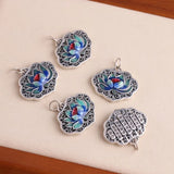 Fashion 925 Silver Hadmade Enamel Blue Lotus Flower Heart Sutra Necklace