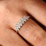 2MM Round VVS1 D Colour Moissanite Diamond Silver 925 Flower Half Eternity Rings