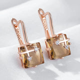 14 Karat Gold Filled Square Brown AAA  Drop Zircon Crystals Earrings Unique Jewellery