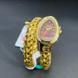 Luxury Lab Diamond Inlaid Gold Snake Braided Bangle Bracelet Ladies Watch
