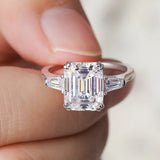 Gorgeous 3 Stone 1-4ct Emerald Cut VVS1 D Colour Moissanite Diamonds Silver Ring