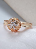 14K Filled Gold AAA Zircon Diamonds Personality Spherical Geometric Hollow Elegant Ring