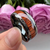 Vintage Koa And Dark Red Wood Inlay Dome 8MM Men Women Tungsten Carbide Rings