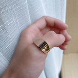 14K Gold Filled Black AAA Zircon Row Crystals Large Glossy Rose Gold Geometric Rings