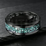Green Crushed Crystal Inlay 6mm 8mm Gold Tungsten Carbide Rings for Men Women