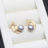 Feather Branch Real Multicolour Pearls AAA Zircon Diamonds Silver Stud Earrings