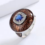 Brown Handmade Enamel AAA Zircon Crystal Domineering Mens Creative Ring