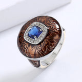 Brown Handmade Enamel AAA Zircon Crystal Domineering Mens Creative Ring