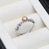Genuine Real Pink Grey White Pearls AAA Zircon Diamonds Cute Silver Rings