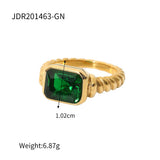 18K Gold Plated Stainless Steel Geometric Fashion Ring With Zircon Crystals Charm Jewellery