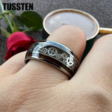 New Arrival Gear Design Cool Tungsten Domed Finish With Wood Inlay Men Women Wedding Ring - The Jewellery Supermarket