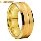 New Grooved Brushed Beveled Finish Classic Tungsten Carbide Rings for Men Women