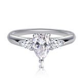Three Stone 1/2/3/4CT Pear Cut VVS1 D Colour Moissanite Diamond Silver Engagement Ring