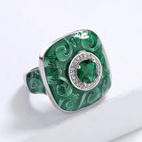 Fashion Green Handmade Enamel AAA Zircon Crystals Domineering Unique Ring