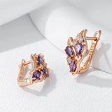 Luxury Geometric Hollow Vintage Filled 14K Rose Gold Purple AAA Zircon Diamonds Drop Earrings, Fashion Jewellery