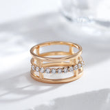 Amazing 14K Rolled Gold Geometry AAA Zircon Diamonds Glossy Ring Trendy Jewellery