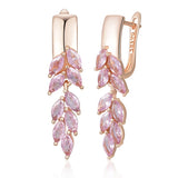 14 Karat Filled Gold Vintage Pink AAA Zircon Crystals Leaf Luxury Dangle Earrings For Women