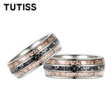 Deer Antler & Meteorite Inlay Silver 8mm Tungsten Carbide Mens Wedding Rings