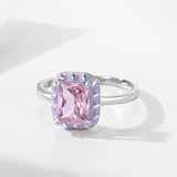 High Quality Sterling Silver Romantic Pink AAAA Lab Created Diamond Enamel Ring