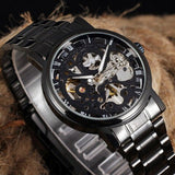 New Luxury Brand Black Skeleton Mechanical Luminous Pointers Busienss Automatic Stainless Steel Watches - The Jewellery Supermarket