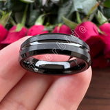 Grooved Brushed 6mm 8mm Satin Men Women Tungsten Engagement Wedding Rings