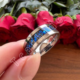 Pipe Cut Polished Finish Groove Inlay Silver Colour Men Women Tungsten Wedding Rings