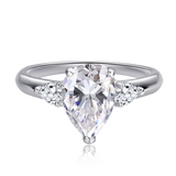 Three Stone 1/2/3/4CT Pear Cut VVS1 D Colour Moissanite Diamond Silver Engagement Ring