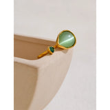 14K Gold Plated Stainless Steel Green Natural Stone AAA Zirconia Water Drop Geometric Ring