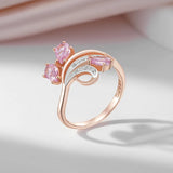 14K Gold Filled Rose and Silver Colour AAA Pink Zircon Crystal Floral Design Two-Tone Ring