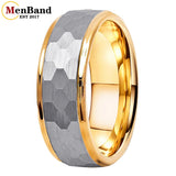 Stepped Edges Multifaceted Hammered Brushed Finish 6/8MM Tungsten Carbide Rings
