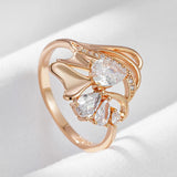 New Hyperbole Crystal Flower 14K Filled Rose Gold White AAA Zircon Diamonds Ring - Party Fashion Wedding Jewellery