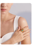18K Gold Plated Vintage Red Blue Natural Stone Stainless Steel Open Fashion Ring