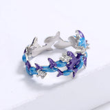 Charming Irregular Blue Purple Handmade Enamel 925 Stamps Fashion Rings